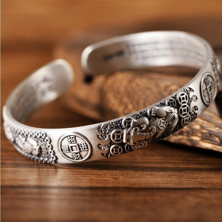 Bracelet de richesse en cuivre blanc avec pièce de monnaie tibétain PiXiu Heart Sutra en pierres de Buddha Stones Bracelet réglable