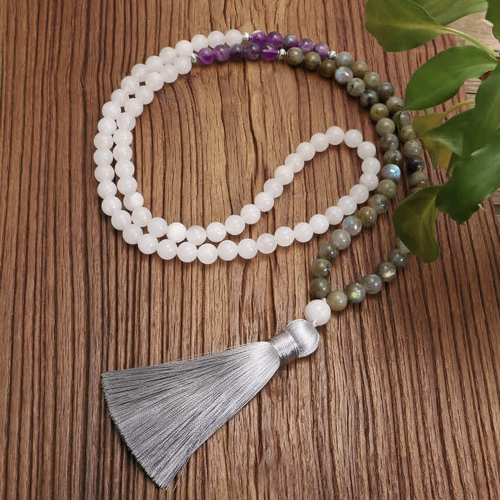 Bracelet de protection en pierre noire pailletée avec 108 Buddha Stones