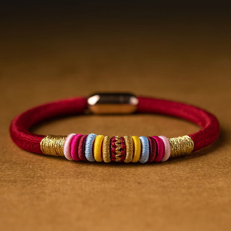 Bracelet tressé à boucle magnétique en Buddha Stones tibétaines fait à la main avec protection des nœuds King Kong