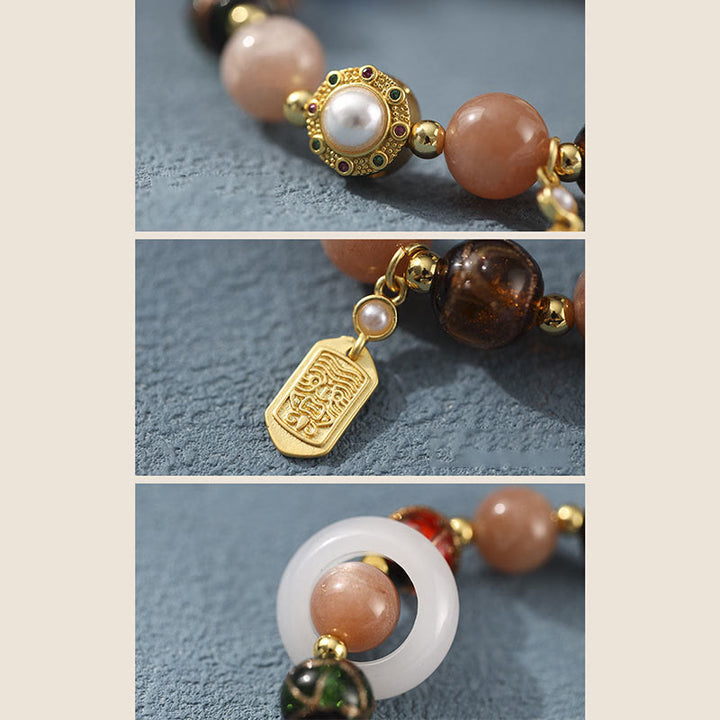 Buddha Stones Encens tibétain Cendres Verre Liuli Pierre Tridacna Pierre de Soleil Om Mani Padme Hum Bracelet à breloques pour roue de prière
