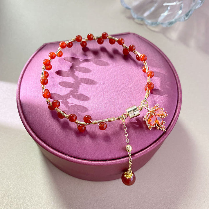 Bracelet porte-bonheur en forme de feuille d'érable rouge Buddha Stones