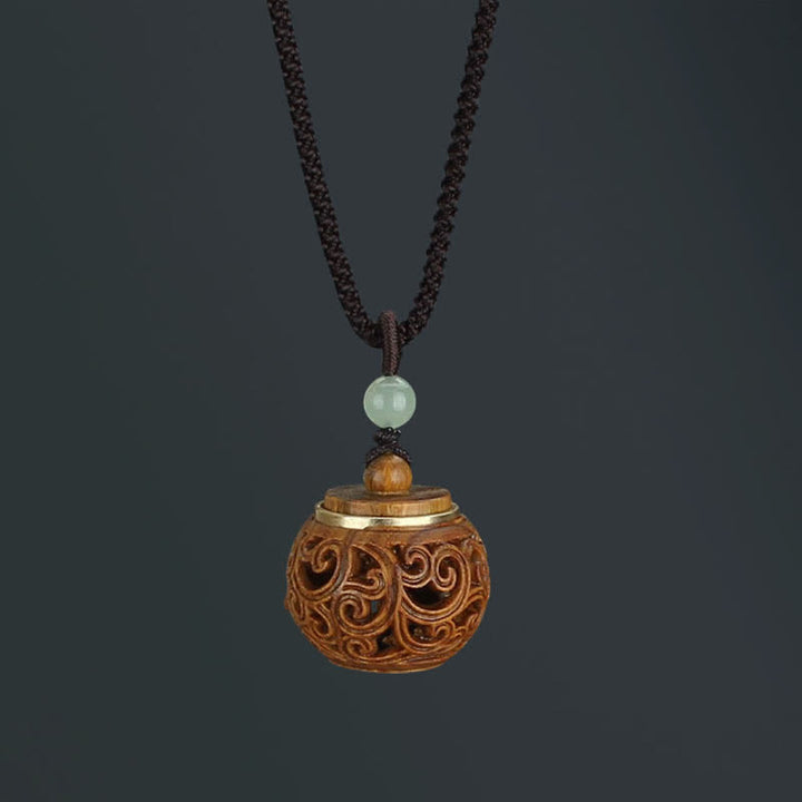 Collier pendentif apaisant positif en Buddha Stones Tibet bois de santal vert bois de rose Om Mani Padme Hum Lotus - Bouteille ronde en bois de santal vert - image 17