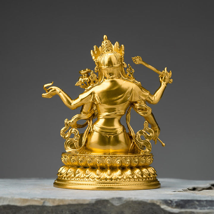 Figurine en or du Bodhisattva Manjusri à quatre bras, statue en cuivre de la compassion et de la sérénité, décoration de la maison - image 3
