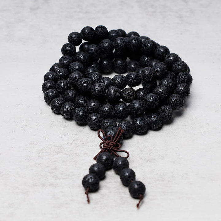 Collier Mala de prière avec 108 perles de pierre de lave naturelle de Buddha Stones