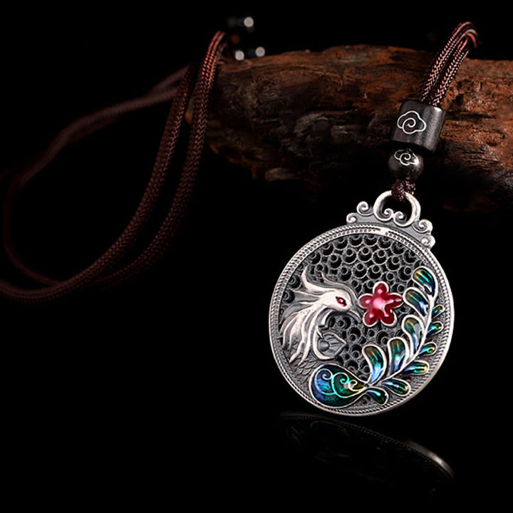 Collier avec pendentif de protection porte-bonheur Phoenix en argent sterling 990 Buddha Stones