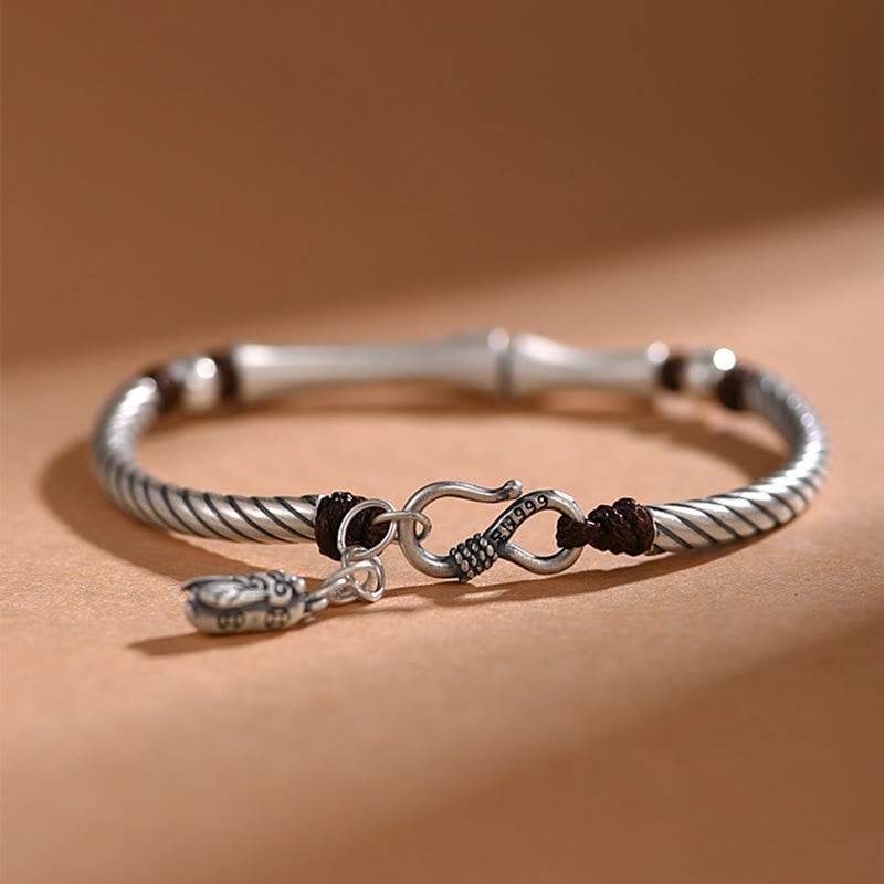 Bracelet porte-bonheur en argent sterling 999 avec motif de cigale en bambou et Buddha Stones