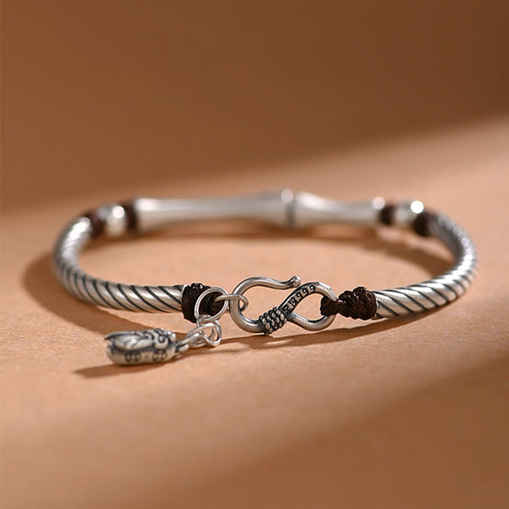 Bracelet porte-bonheur en argent sterling 999 avec motif de cigale en bambou et Buddha Stones