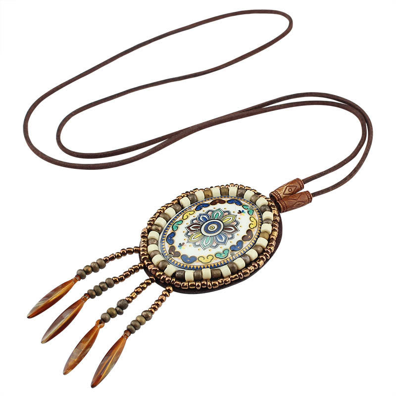 Collier pendentif créatif en perles à motif mandala et Buddha Stones