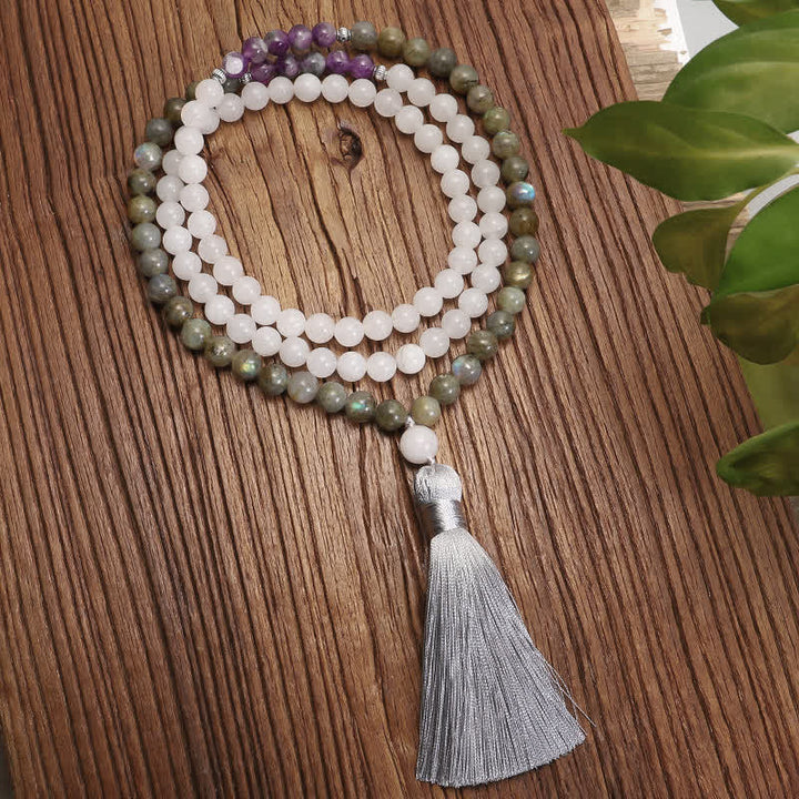 Bracelet de protection en pierre noire pailletée avec 108 Buddha Stones