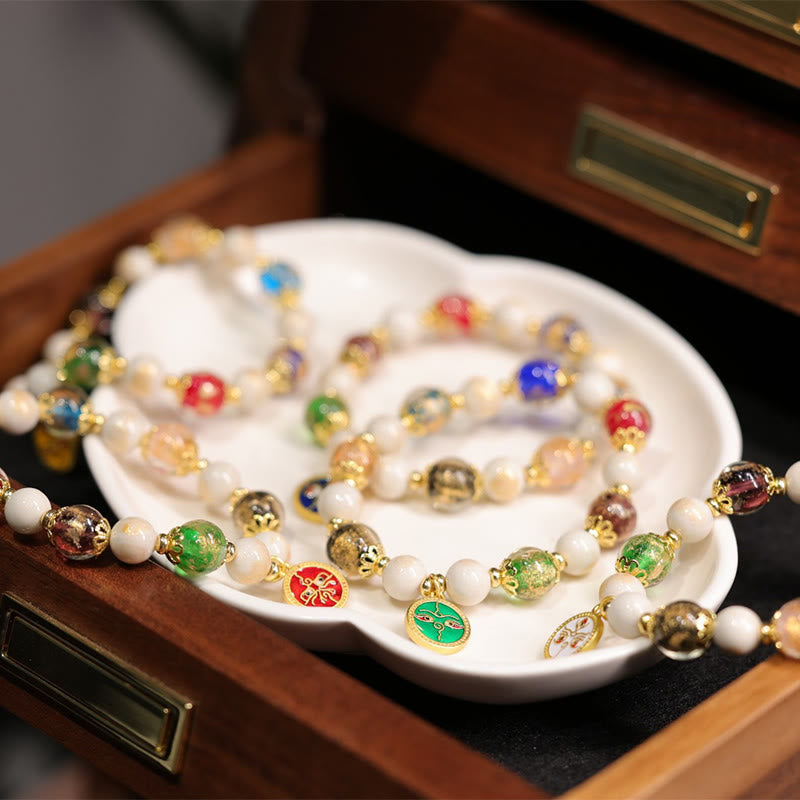 Buddha Stones Tibétain Cinq Dieux de la Richesse Fortune Liuli Perles de Verre Encens Cendres Perles de Porcelaine Bracelet à Breloques