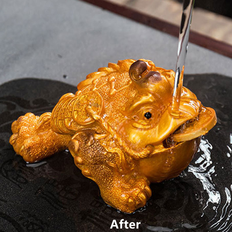 Buddha Stones changeantes de couleur FengShui richesse grenouille porte-bonheur pièce de cuivre thé animal de compagnie figurine en résine décoration