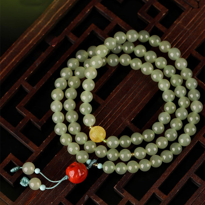 Bracelet de prospérité Bouddha rieur en jade agate rouge et ambre