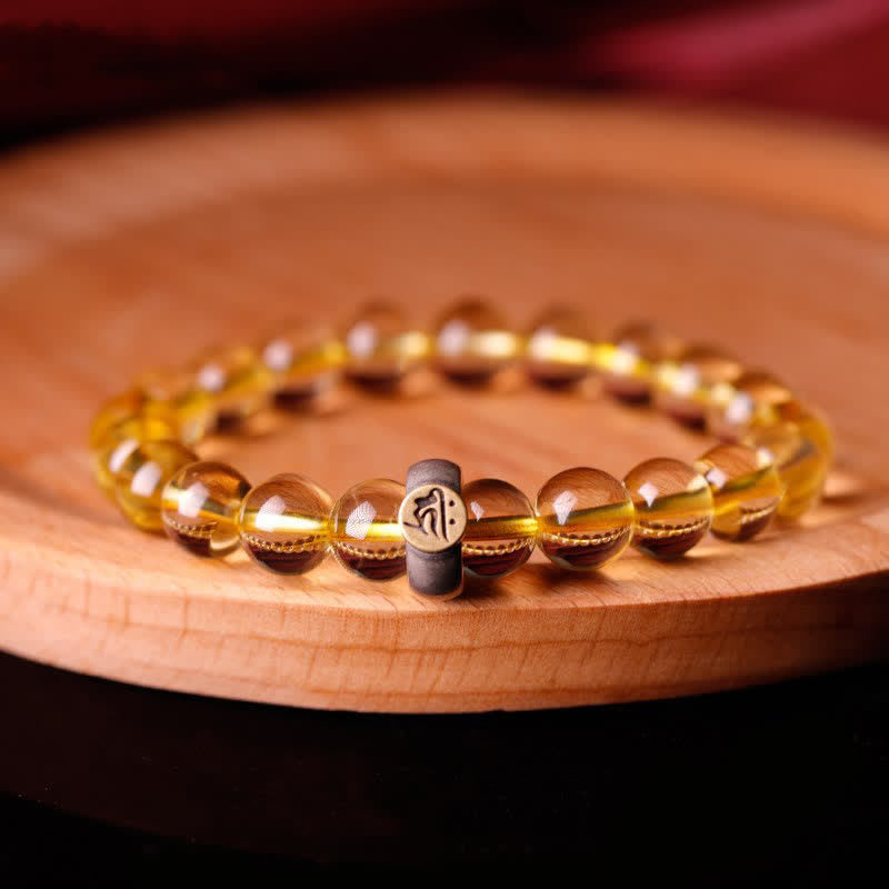 Bracelet de protection en argent sterling 925 avec pendentif en citrine et bouddha du zodiaque chinois