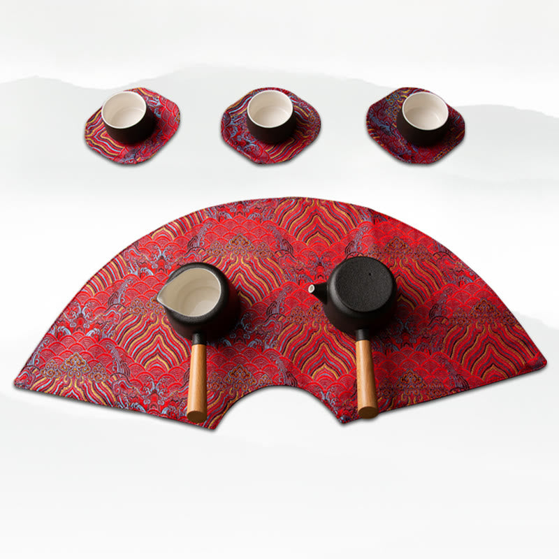 Buddha Stones vintage et vagues de la mer, dessous de verre pour tasse à thé, tapis à thé Kung Fu