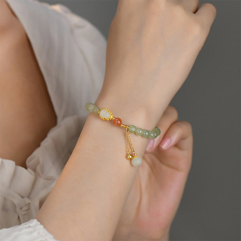 Bracelet porte-bonheur en argent sterling 925 avec calebasse en jade Hetian et lotus