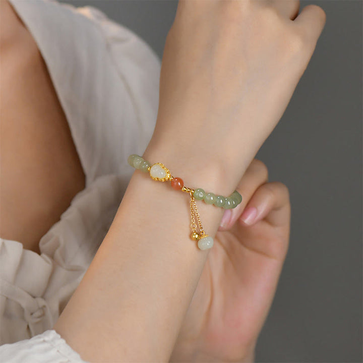 Bracelet porte-bonheur en argent sterling 925 avec calebasse en jade Hetian et lotus