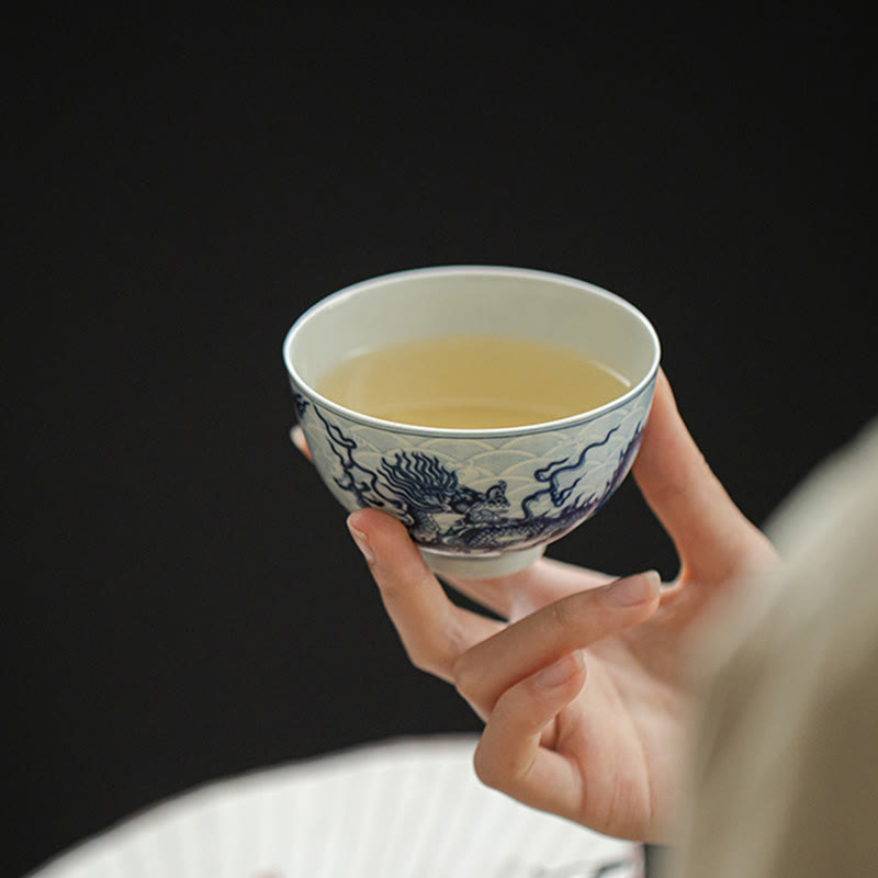 Tasse à thé en céramique motif dragon bleu Buddha Stones Tasses à thé Kung Fu