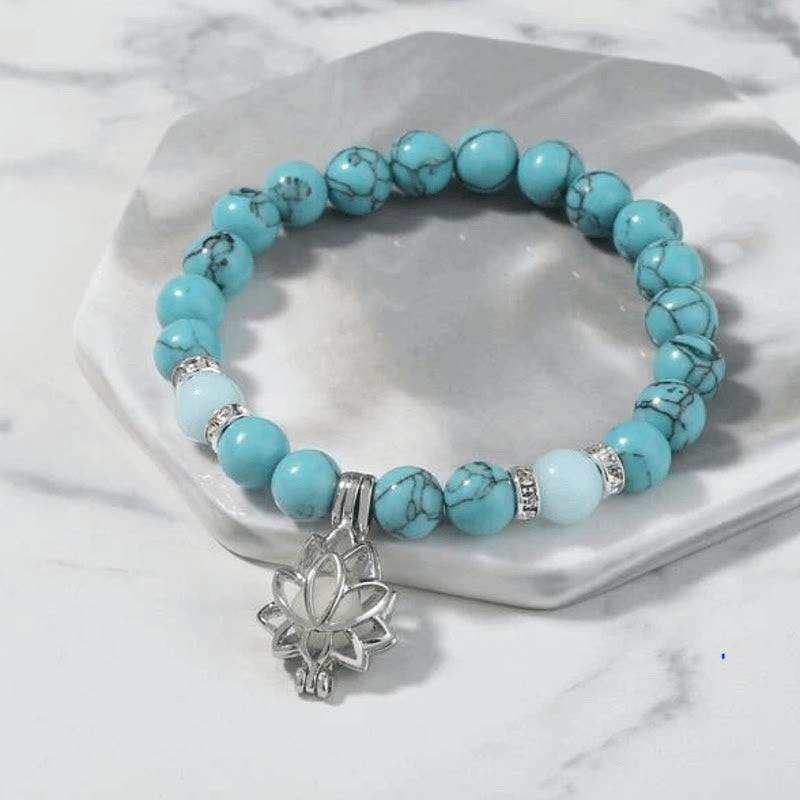 Bracelet de protection Lotus en perles lumineuses en turquoise tibétaine Buddha Stones
