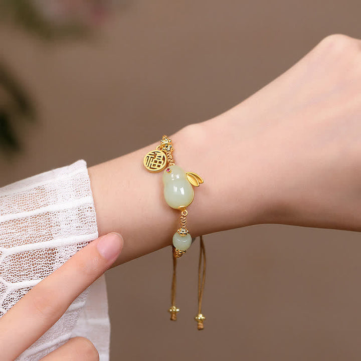 Bracelet en fil de jade Hetian Année du lapin Buddha Stones Bonheur Bénédiction Richesse