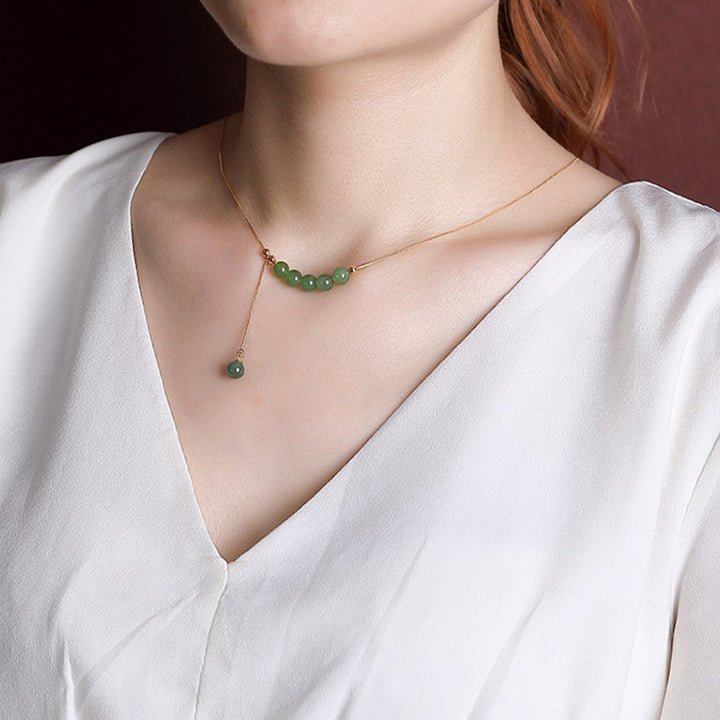 Collier pendentif de guérison en perles de jade cyan en argent sterling 925 Buddha Stones