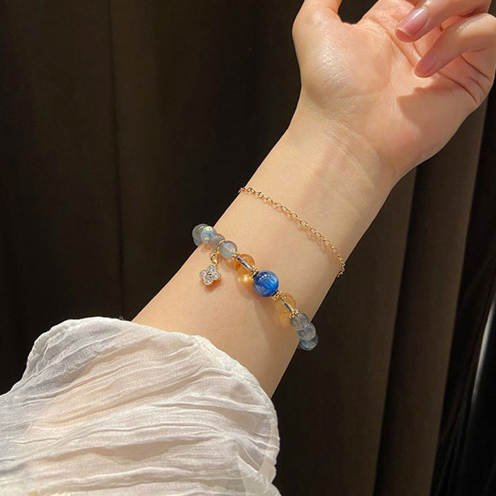 Bracelet de perles de guérison en pierre de lune naturelle et fleur de jaspe