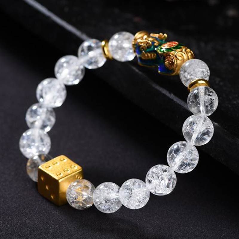 Bracelet de richesse en dés de cristal blanc Pixiu à changement de couleur de Buddha Stones