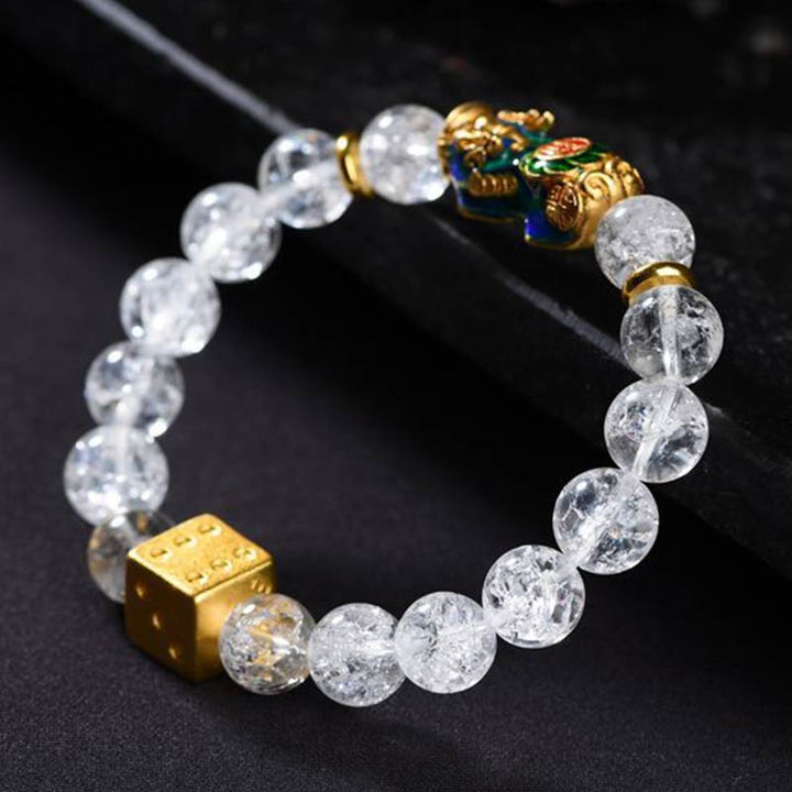 Bracelet de richesse en dés de cristal blanc Pixiu à changement de couleur de Buddha Stones