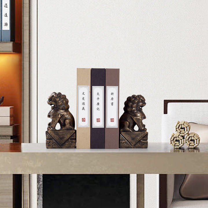 Lot de 2 statues de lion en résine pour décoration de maison ou de bureau