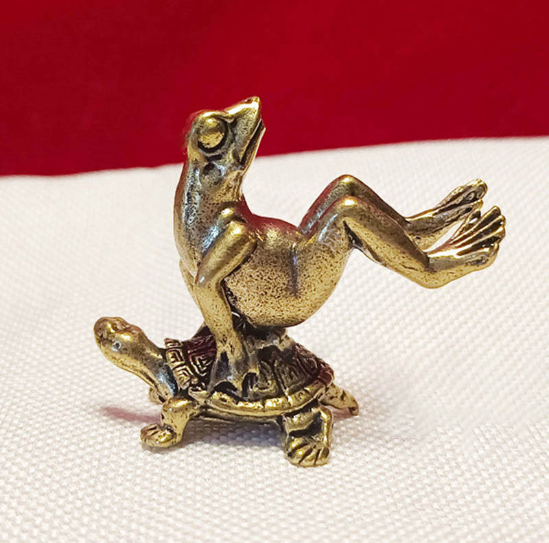 Buddha Stones Mini Petite Grenouille Tortue Koi Poisson Escargot Crabe Cuivre Richesse Décoration de la Maison - Grenouille à dos de tortue - image 18