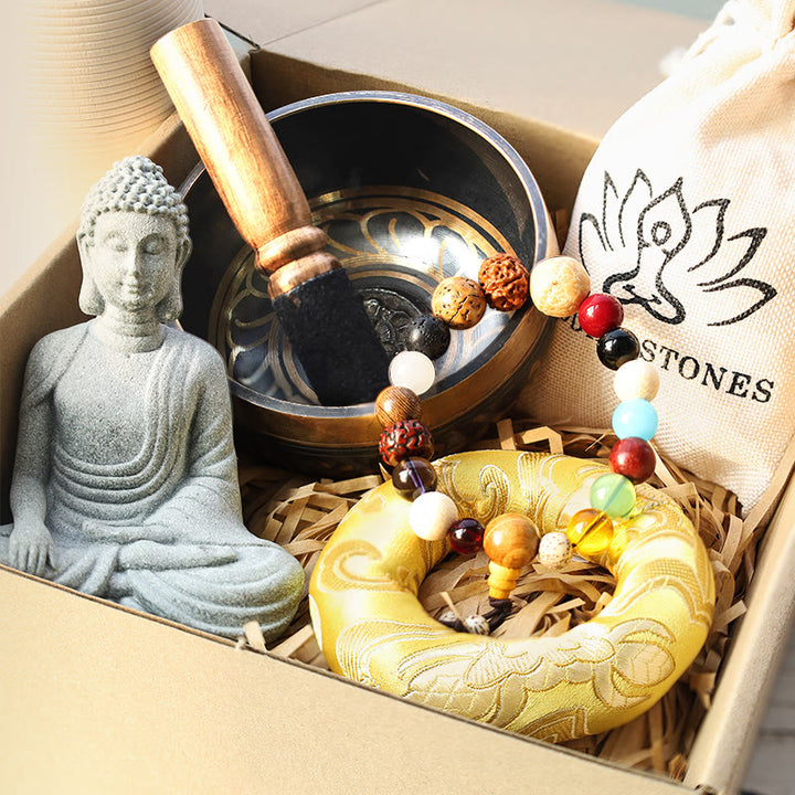 Coffret cadeau de méditation tibétaine en pierre de Bouddha - image 0