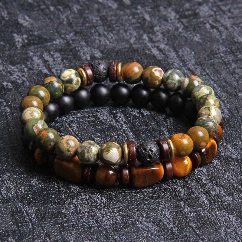 Bracelet de perles œil de tigre en cristal de guérison en Buddha Stones 2 pièces