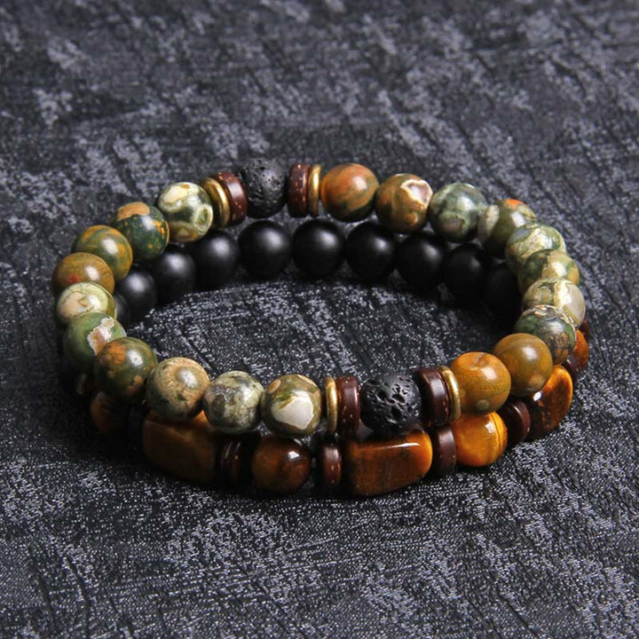 Bracelet de perles œil de tigre en cristal de guérison en Buddha Stones 2 pièces