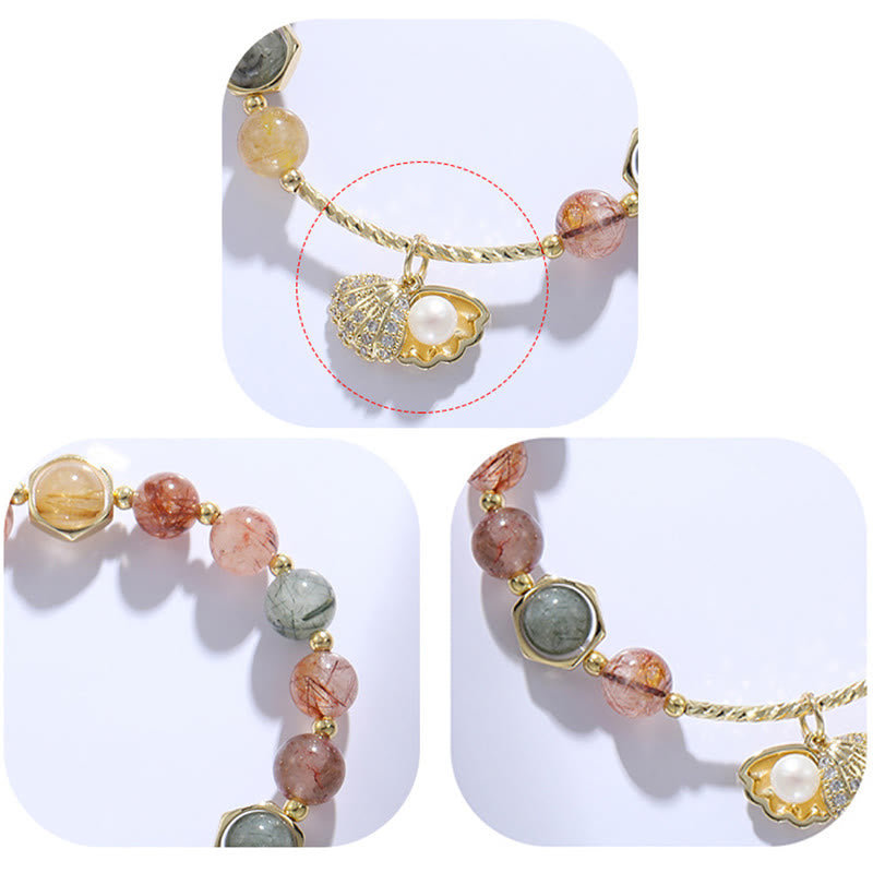 Bracelet de perles de protection en coquillage de quartz rutile coloré naturel de Buddha Stones