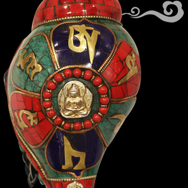 Décoration porte-bonheur tibétaine faite à la main, Shankha Om Mani Padme Hum, coquille de conque de bouddha - image 10