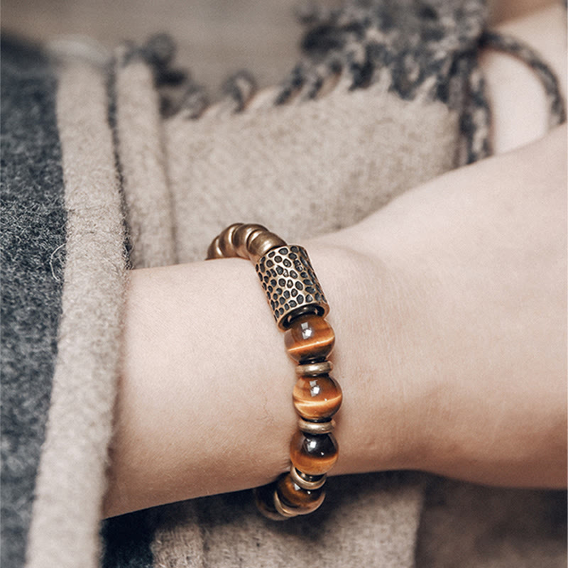 Bracelet de protection en cuivre avec pierre œil de tigre et Buddha Stones