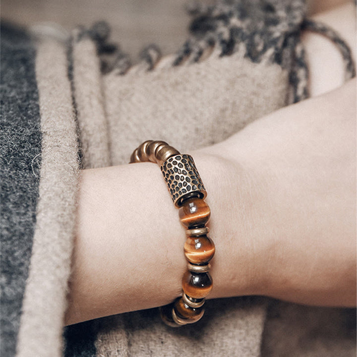 Bracelet de protection en cuivre avec pierre œil de tigre et Buddha Stones