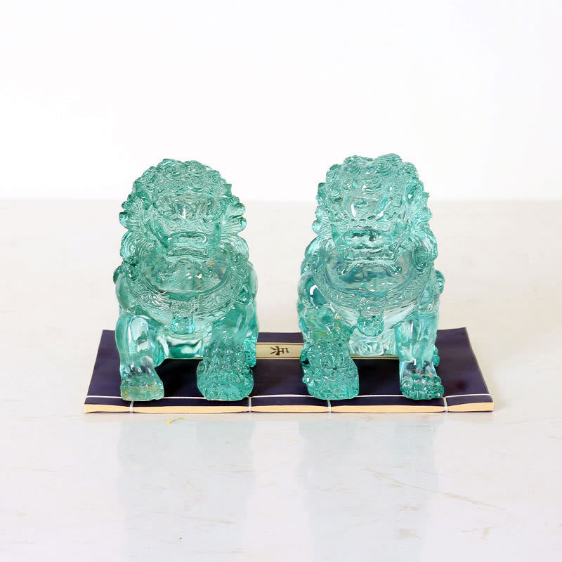Lot de 2 statues de lion en résine pour décoration de maison ou de bureau - Une paire de lions - Cyan - image 0