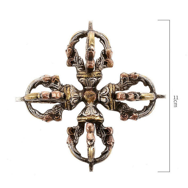Vajra tibétain fait à la main à 5 griffes double Dorje en cuivre et fer