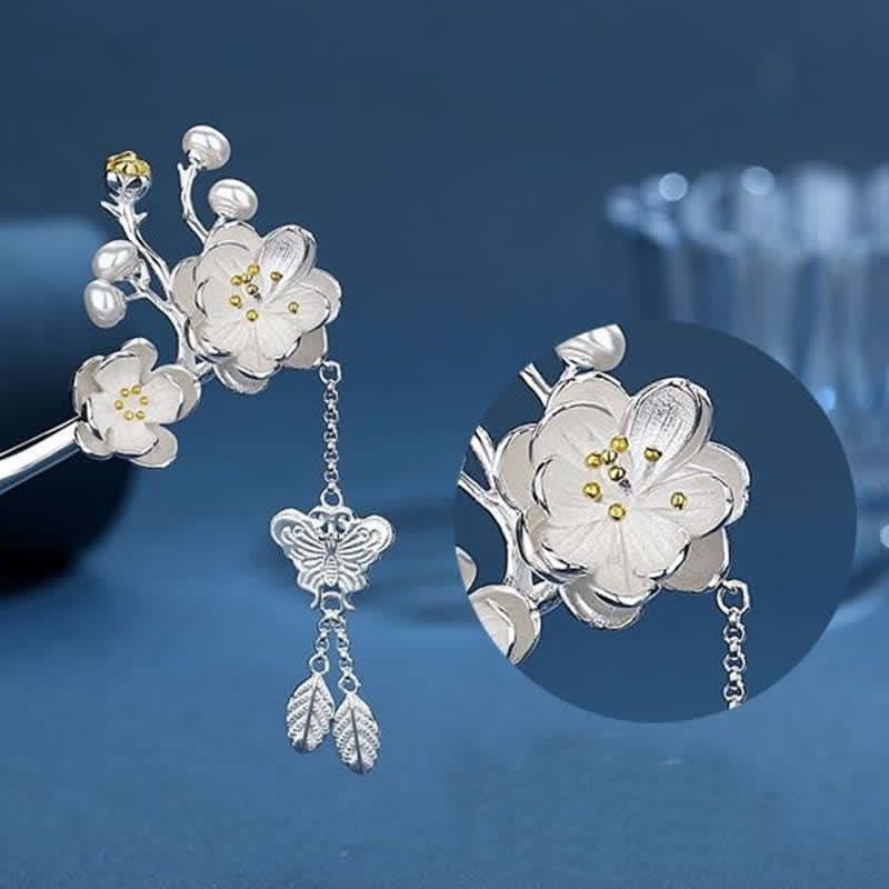 Épingle à cheveux à pompon en forme de papillon et de fleur de prunier - image 8