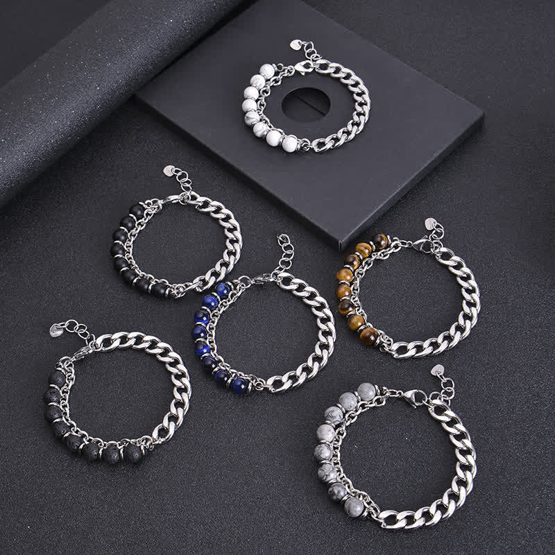 Bracelet de force en pierre givrée avec œil de tigre et jaspe Picasso Buddha Stones
