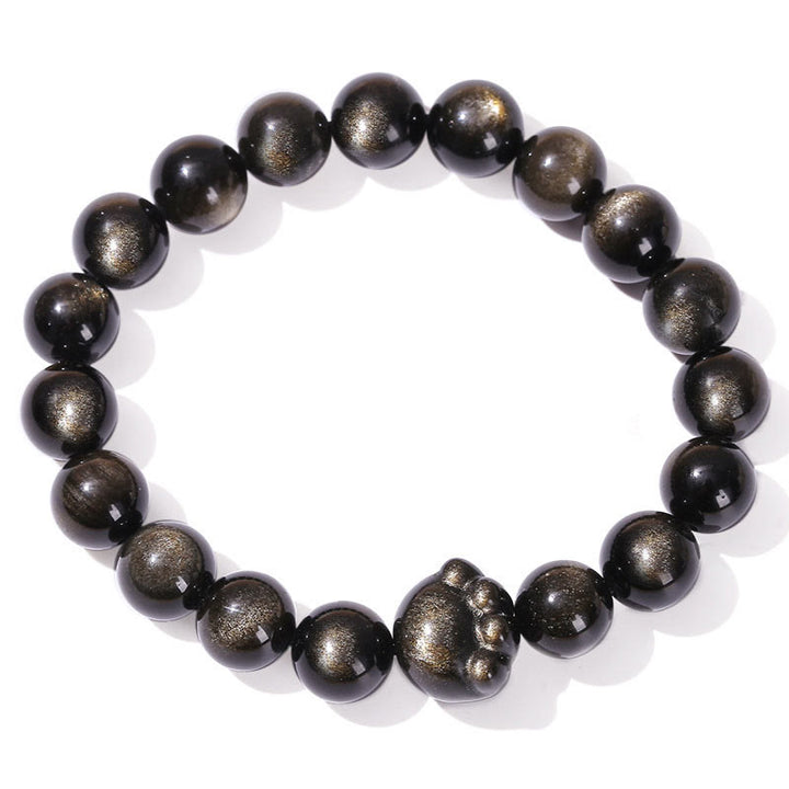 Bracelet de richesse en Buddha Stones naturelle et brillante en obsidienne argentée avec griffes de chat mignon - image 6