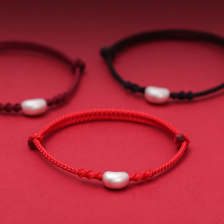 Bracelet tressé fait main en argent sterling 999 avec motif de haricot et Buddha Stones