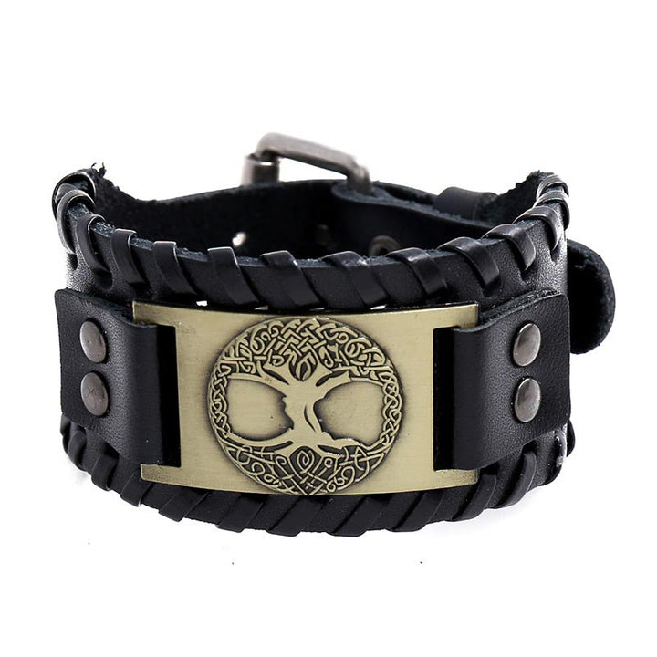 Bracelet en cuir avec Buddha Stones et arbre de vie porte-bonheur
