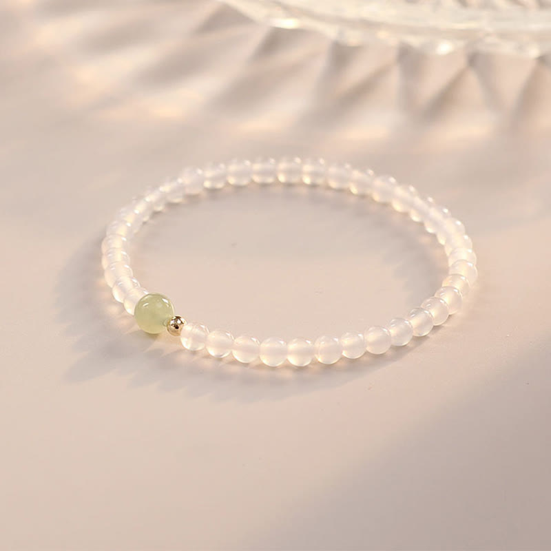 Bracelet de protection porte-bonheur en agate blanche naturelle et jade de Buddha Stones