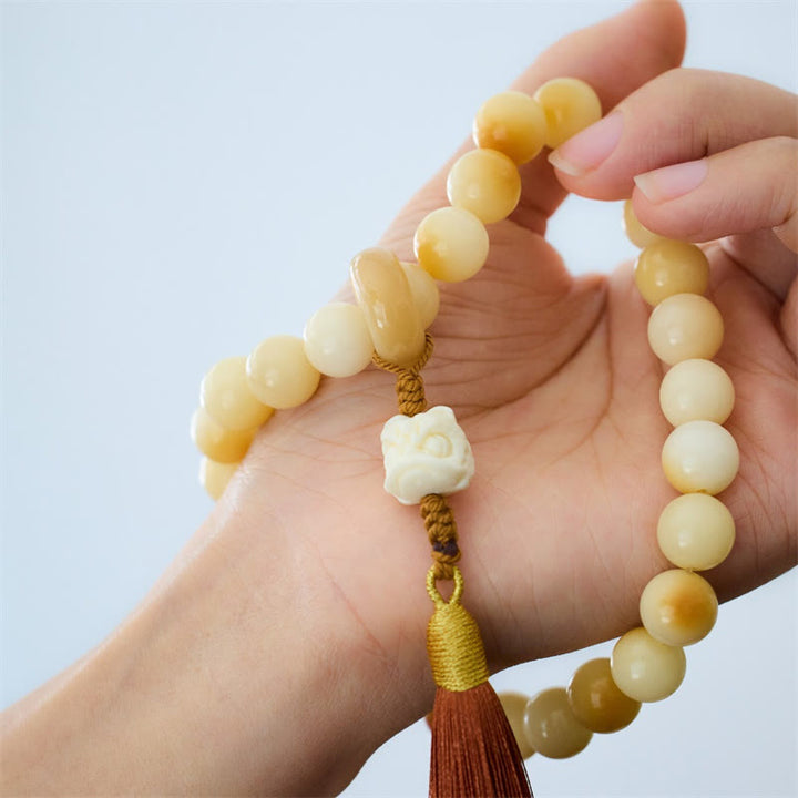 Buddha Stones Graine de Bodhi Naturelle Fruit d'Ivoire Lion Dansant Charme Harmonie Gland Poignet Mala