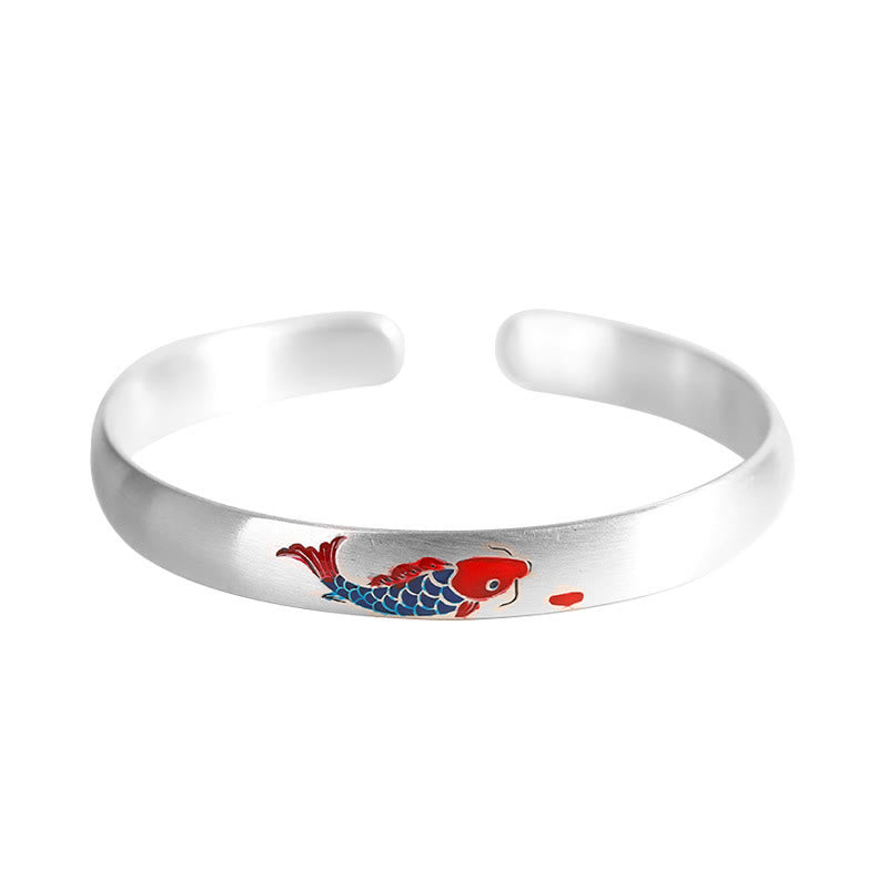 Bracelet manchette porte-bonheur en argent sterling 999 Buddha Stones et poisson koï