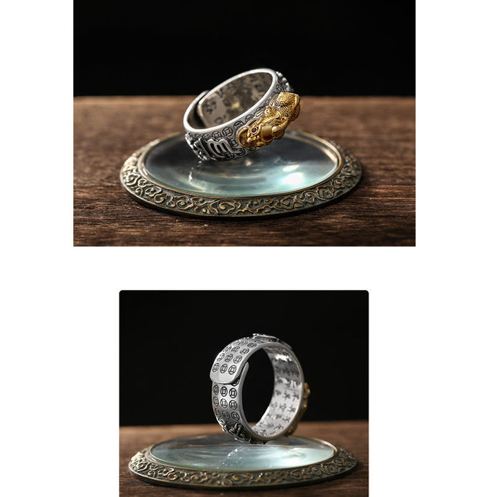 Bague de richesse tibétaine en argent sterling 990 Buddha Stones Om Mani Padme Hum PiXiu Dorje Vajra Heart Sutra gravé