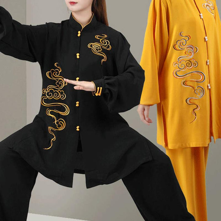 Ensemble de vêtements unisexe avec broderie de Buddha Stones et nuages de bon augure, méditation, prière, spirituel, zen, tai-chi, qigong