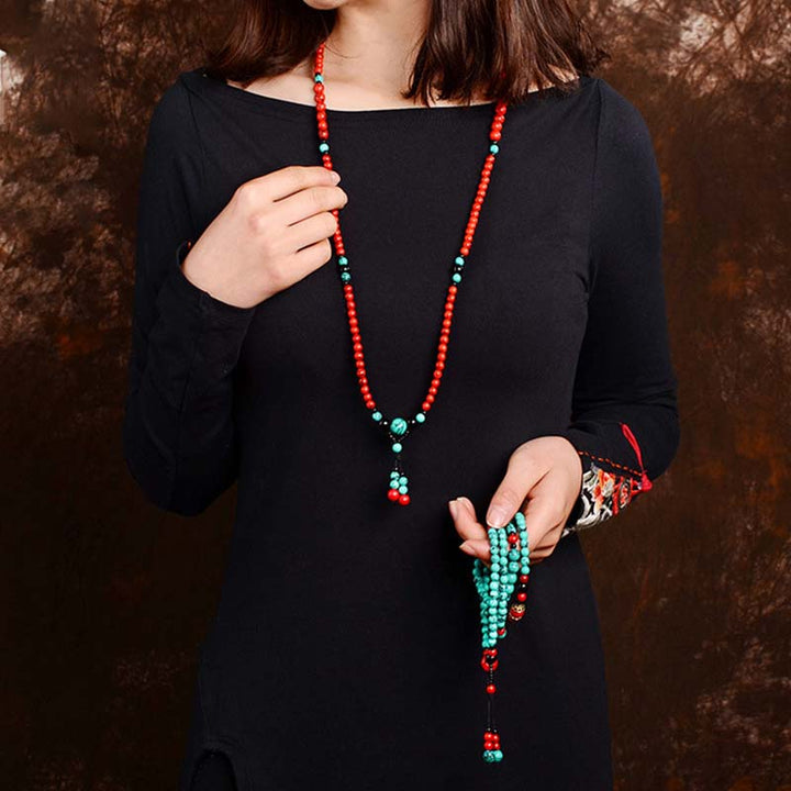 Bracelet de protection en perles de turquoise rouge et onyx noir Buddha Stones