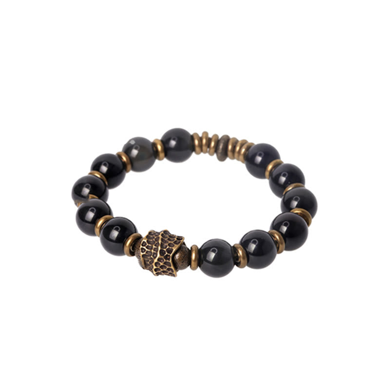 Bracelet de guérison d'amour en cuivre et obsidienne arc-en-ciel avec Buddha Stones